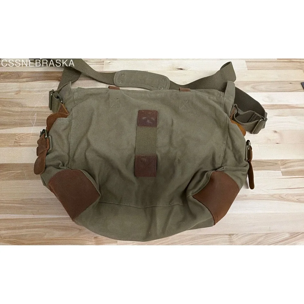 S.C. Cotton Olive Green Vintage 1038 Canvas Leather Messenger Bag Large NWT